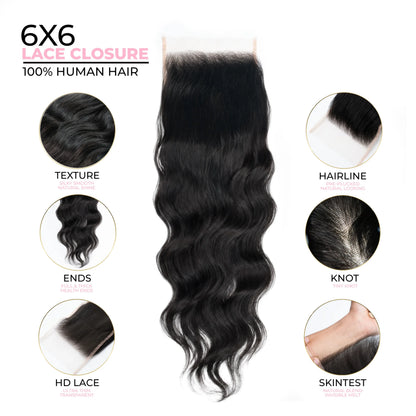 6X6 Wavy HD Swiss Closure
