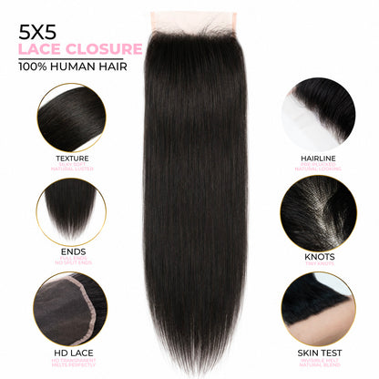 5X5 Straight HD Swiss Closure
