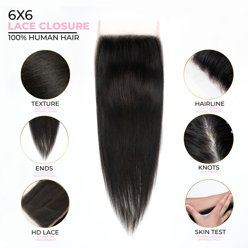 6X6 Straight HD Swiss Closure